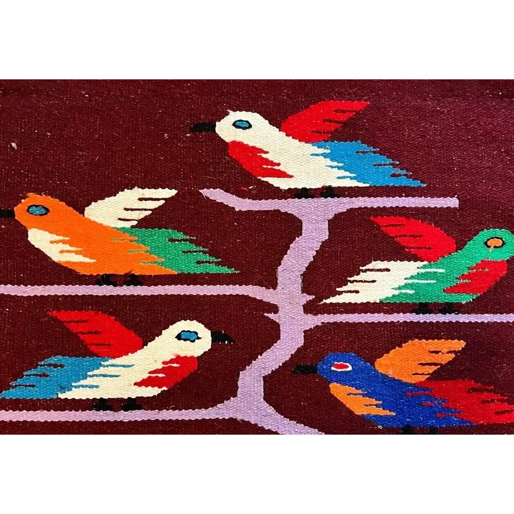 VINTAGE HANDWOVEN Wool Rug Wall Tapestry MEXICAN ZAPOTEC Tree Of Life 51” x 28”